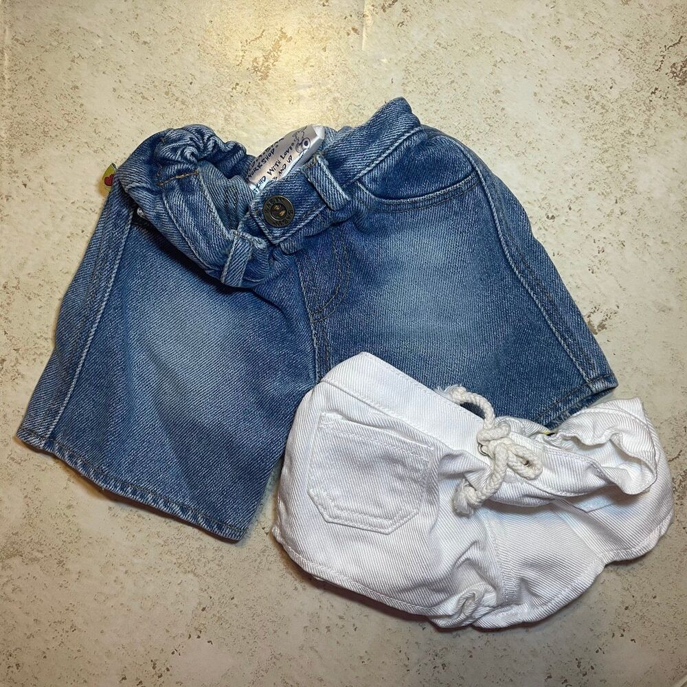 Build-A-Bear Vintage Y2K Mid Wash Jeans and White Shorts